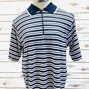 FABER Men Short Sleeve Collared Blue/White Striped Polo Style Shirt Sz Large 36